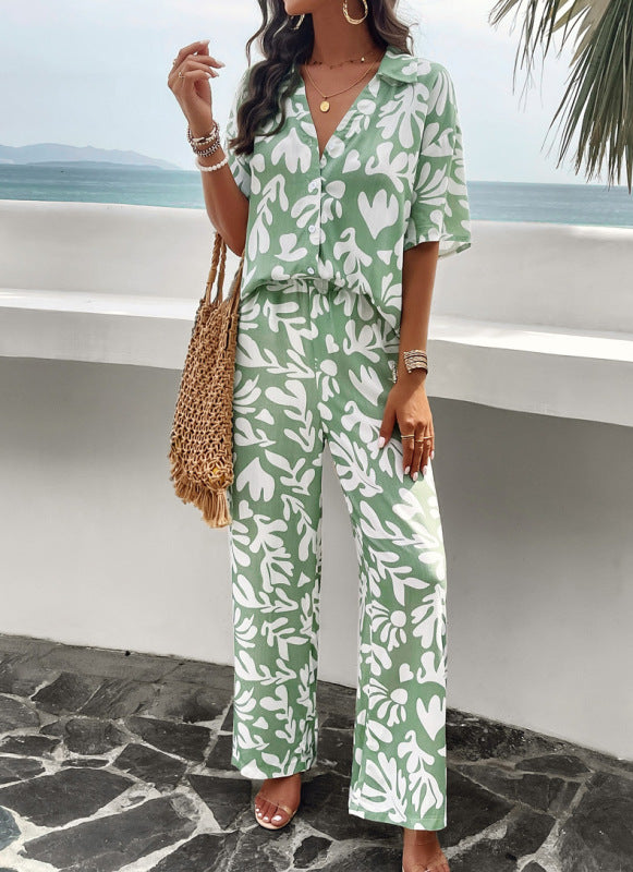 Valenzora | Elegant trendy set with black swirl pattern trouser shirt