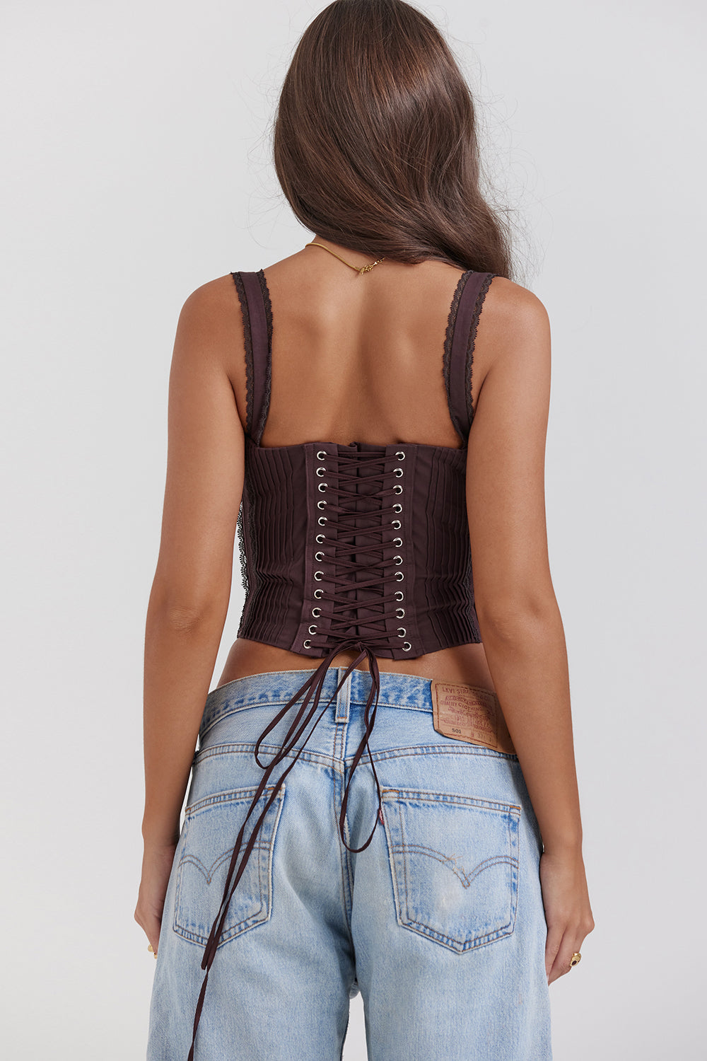 Valenzora | Rich Brown Lace Corset On The Back