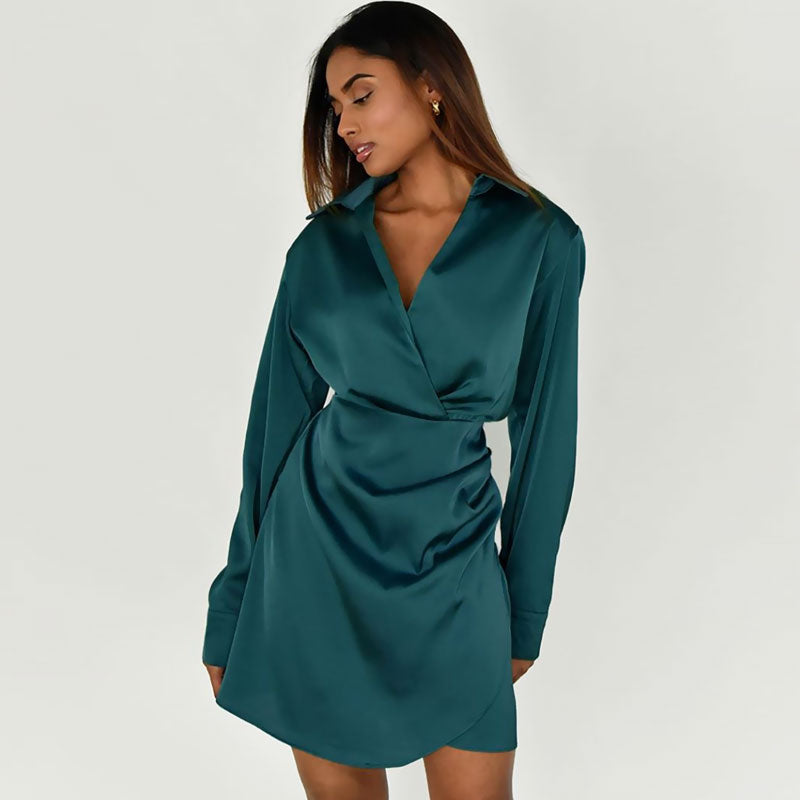 Valenzora | Satin mini dress with V-neck and ruching