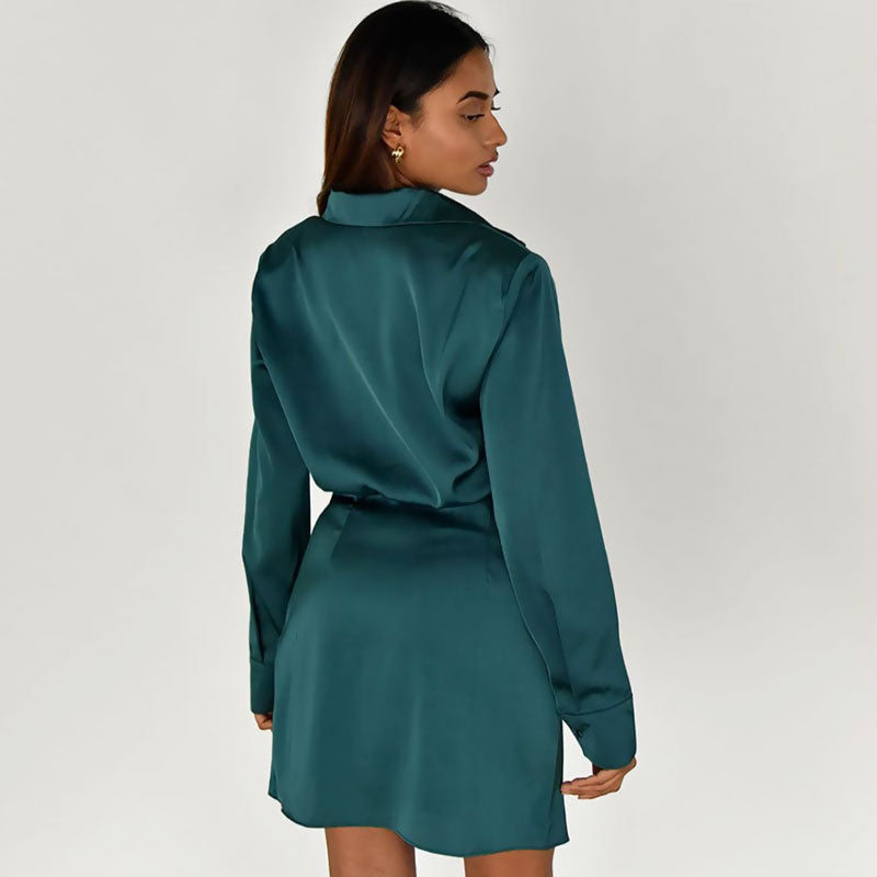 Valenzora | Satin mini dress with V-neck and ruching