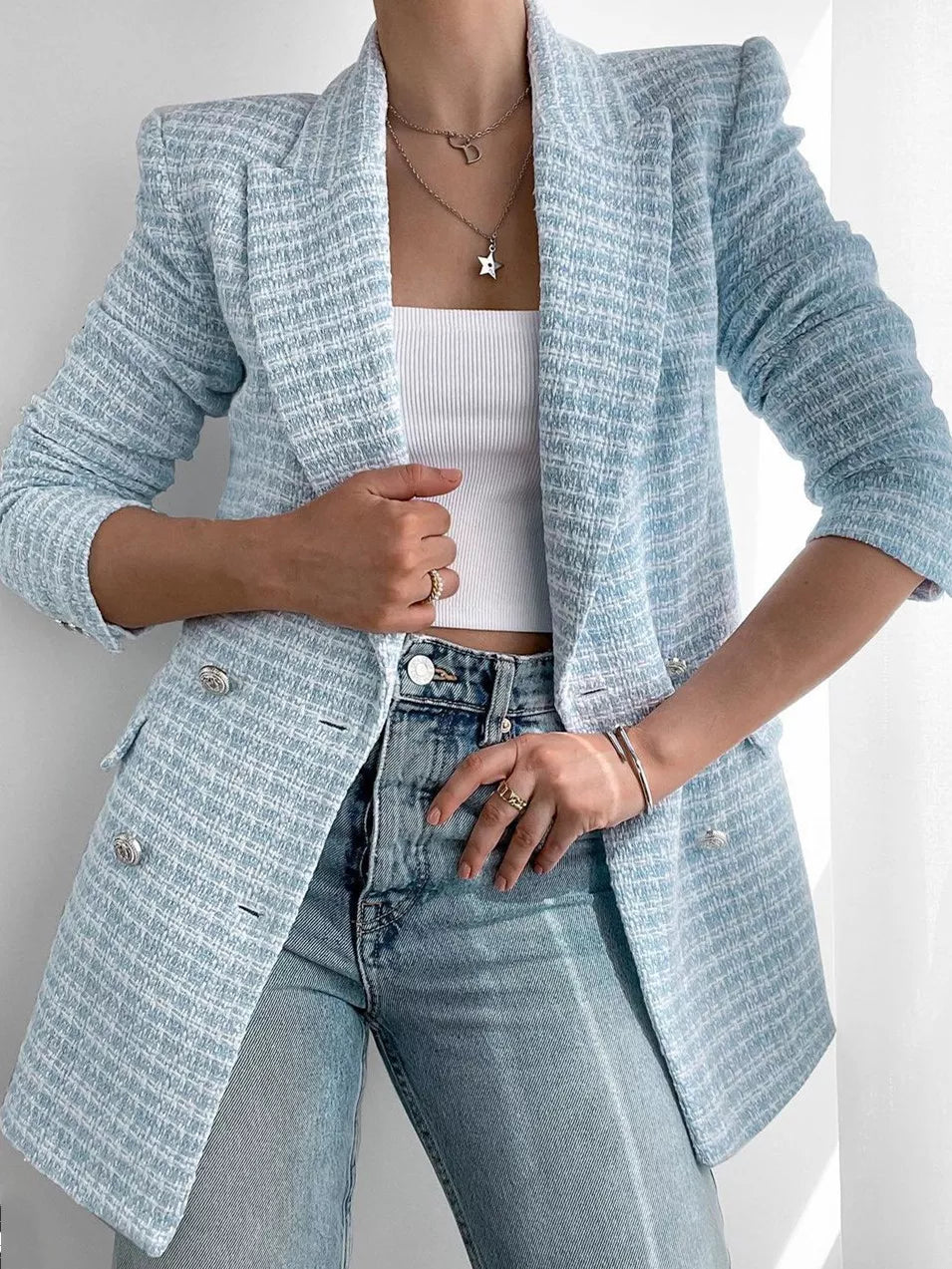 tailored women's blazer in light blue