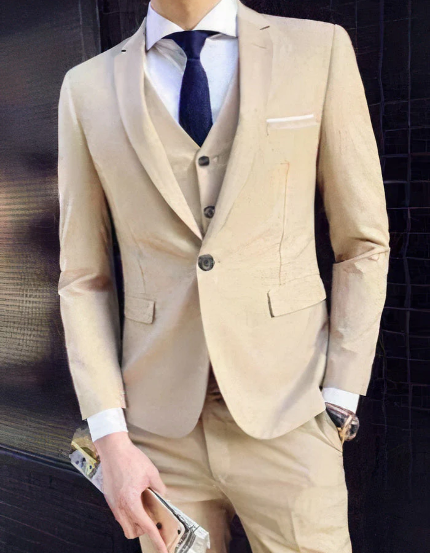Valenzora | 3-piece suit with lapel collar, blazer, sleeveless vest and slim trousers
