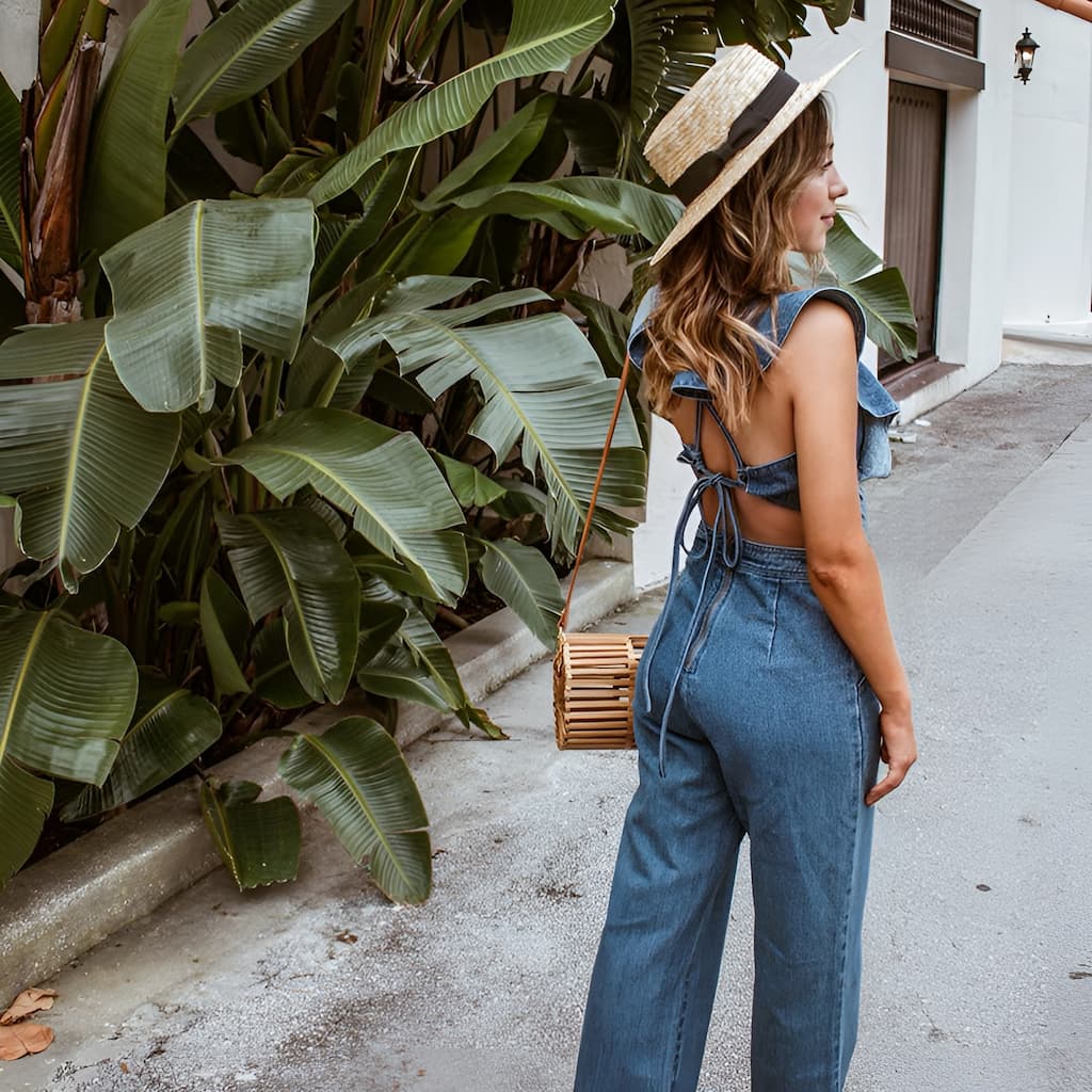 DenimDynasty™ - Denim jumpsuit with open back