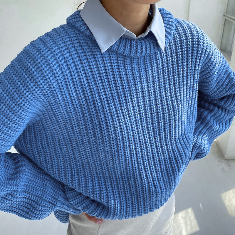 Valenzora – Fashionable solid-color knit sweater with round neck