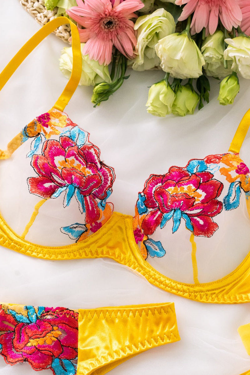 Valenzora | Satin Sheer Floral 3 Piece Lingerie Set
