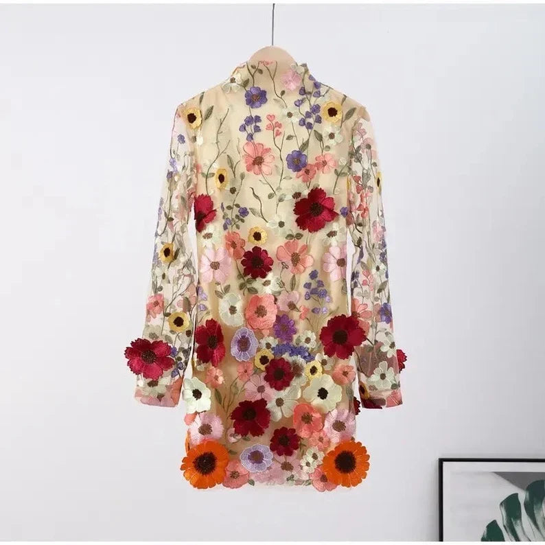Valenzora | Mini dress with floral appliqués and sheer look