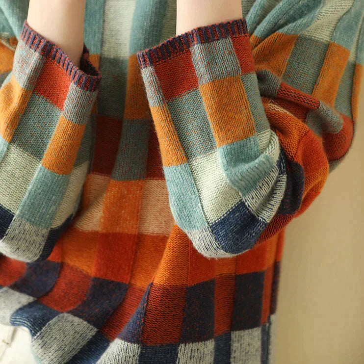 Sweater with a high collar in a checked pattern