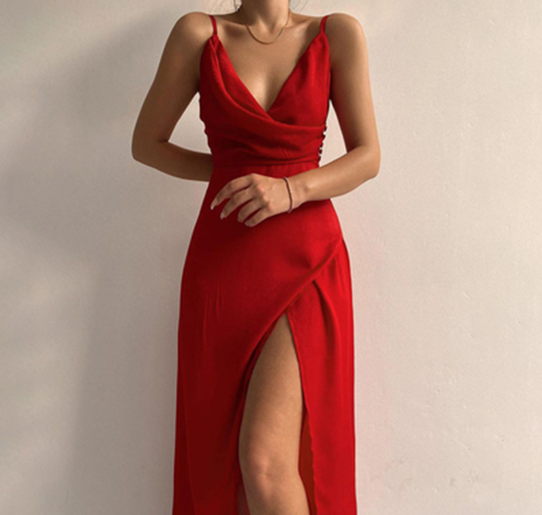 Valenzora | Sheath dress with spaghetti straps and front slit