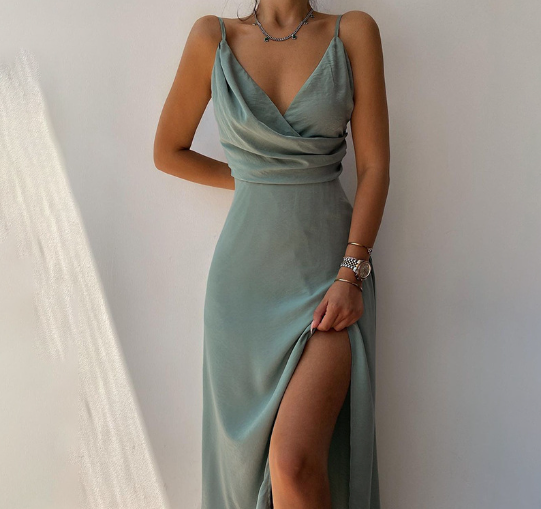 Valenzora | Sheath dress with spaghetti straps and front slit