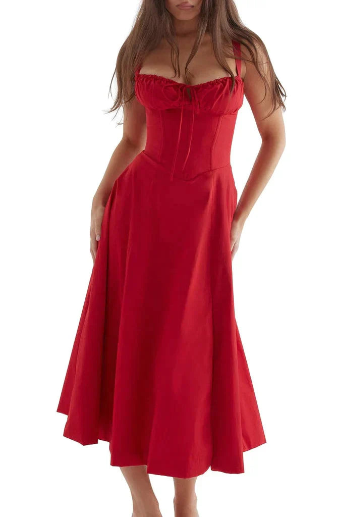 Valenzora - Midi dress with fitted top and flared skirt | Mini dress with spaghetti straps
