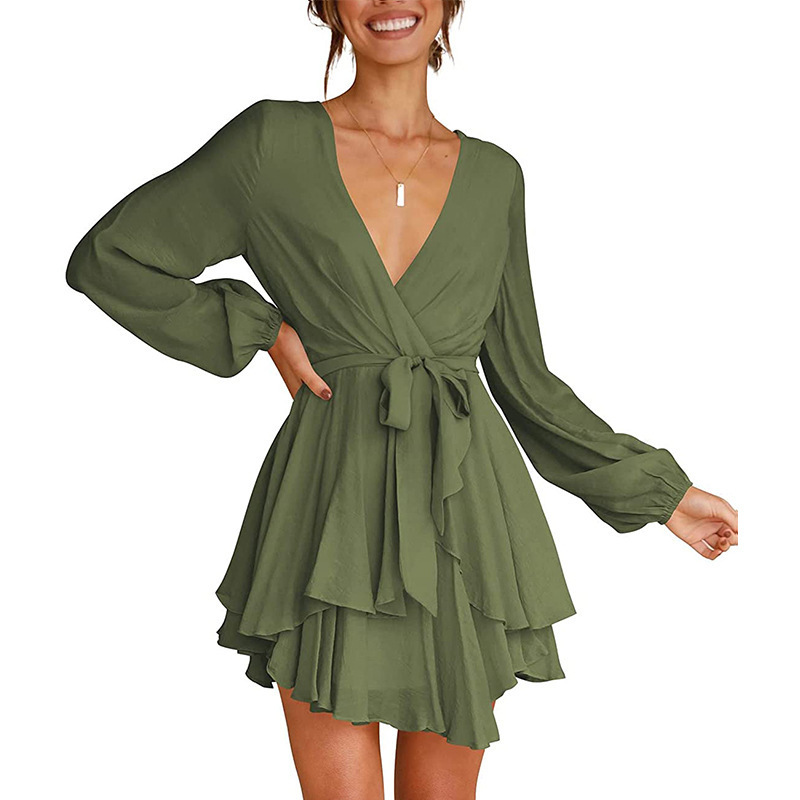 GWEN - Dress with V-neck and lantern sleeves