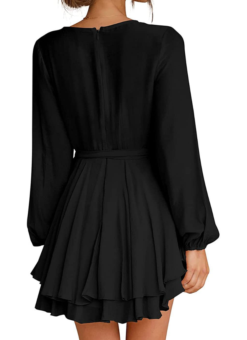 GWEN - Dress with V-neck and lantern sleeves