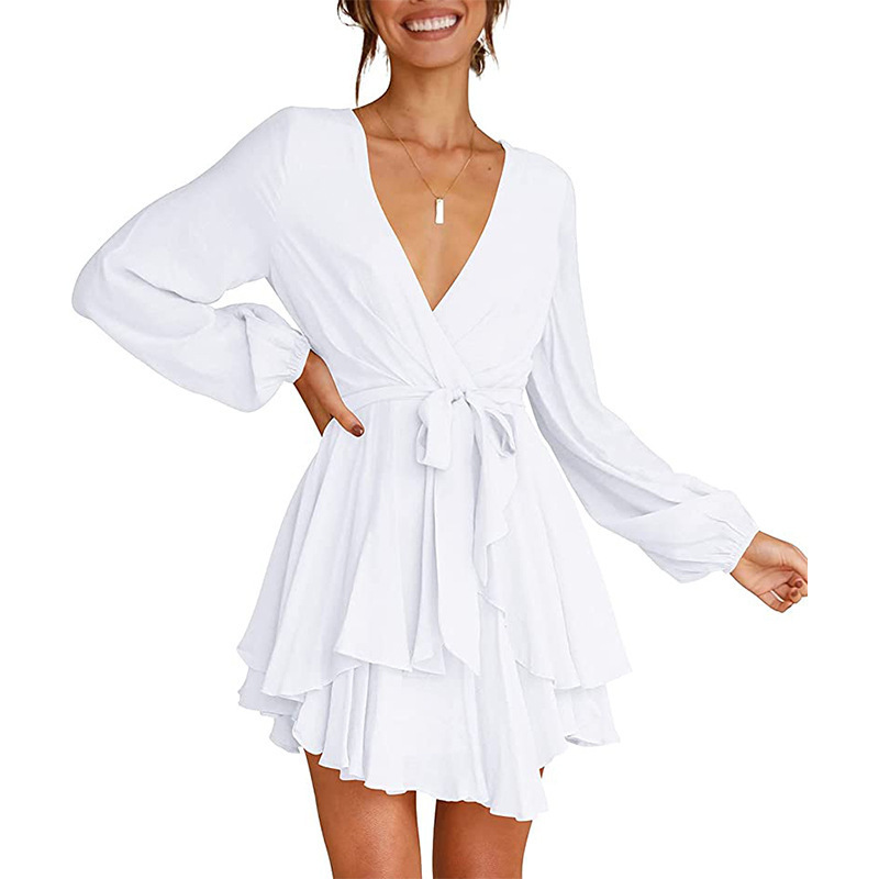 GWEN - Dress with V-neck and lantern sleeves