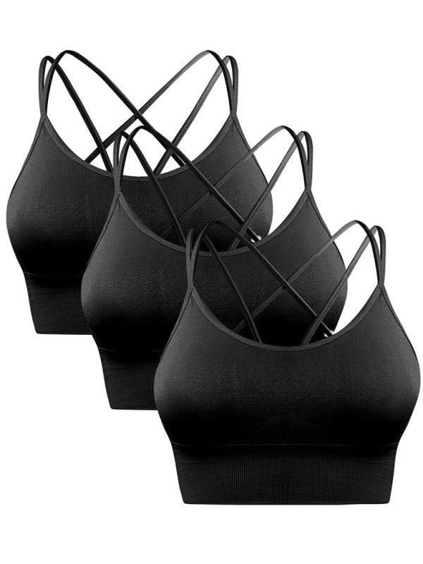 Valenzora | 3-Pack Women's Padded Sports Bra Crisscross Yoga Bra Seamless Medium Impact Fitness Activewear