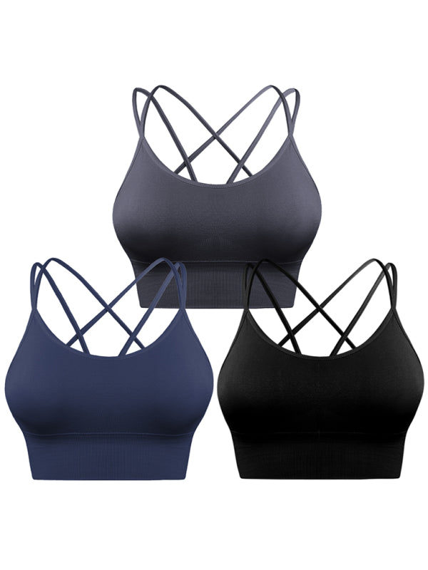 Valenzora | 3-Pack Women's Padded Sports Bra Crisscross Yoga Bra Seamless Medium Impact Fitness Activewear