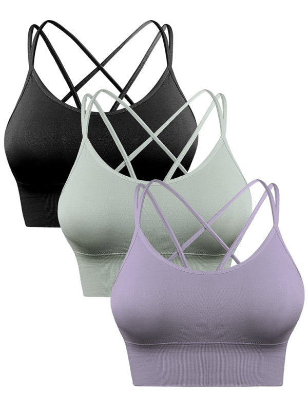 Valenzora | 3-Pack Women's Padded Sports Bra Crisscross Yoga Bra Seamless Medium Impact Fitness Activewear