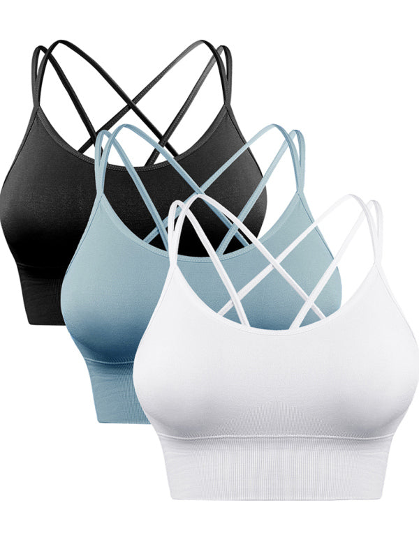 Valenzora | 3-Pack Women's Padded Sports Bra Crisscross Yoga Bra Seamless Medium Impact Fitness Activewear