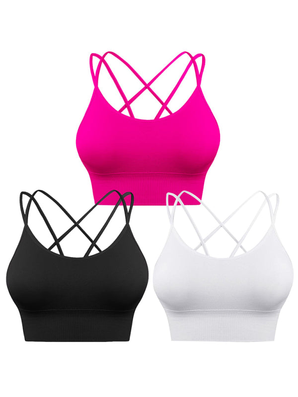 Valenzora | 3-Pack Women's Padded Sports Bra Crisscross Yoga Bra Seamless Medium Impact Fitness Activewear