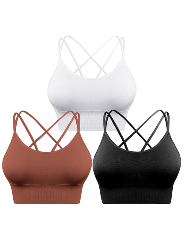 Valenzora | 3-Pack Women's Padded Sports Bra Crisscross Yoga Bra Seamless Medium Impact Fitness Activewear