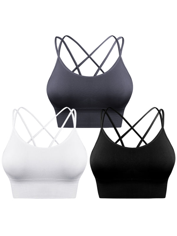 Valenzora | 3-Pack Women's Padded Sports Bra Crisscross Yoga Bra Seamless Medium Impact Fitness Activewear