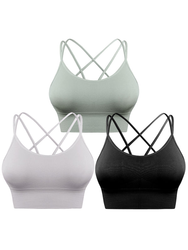 Valenzora | 3-Pack Women's Padded Sports Bra Crisscross Yoga Bra Seamless Medium Impact Fitness Activewear