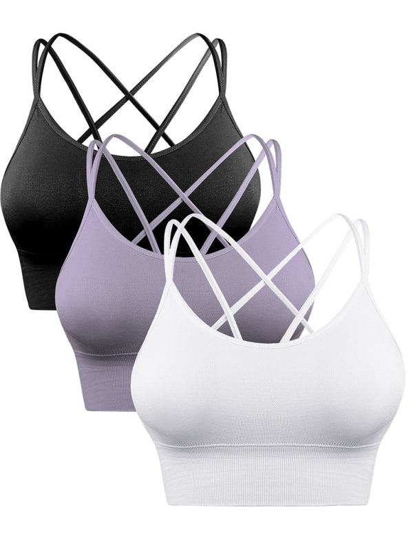 Valenzora | 3-Pack Women's Padded Sports Bra Crisscross Yoga Bra Seamless Medium Impact Fitness Activewear