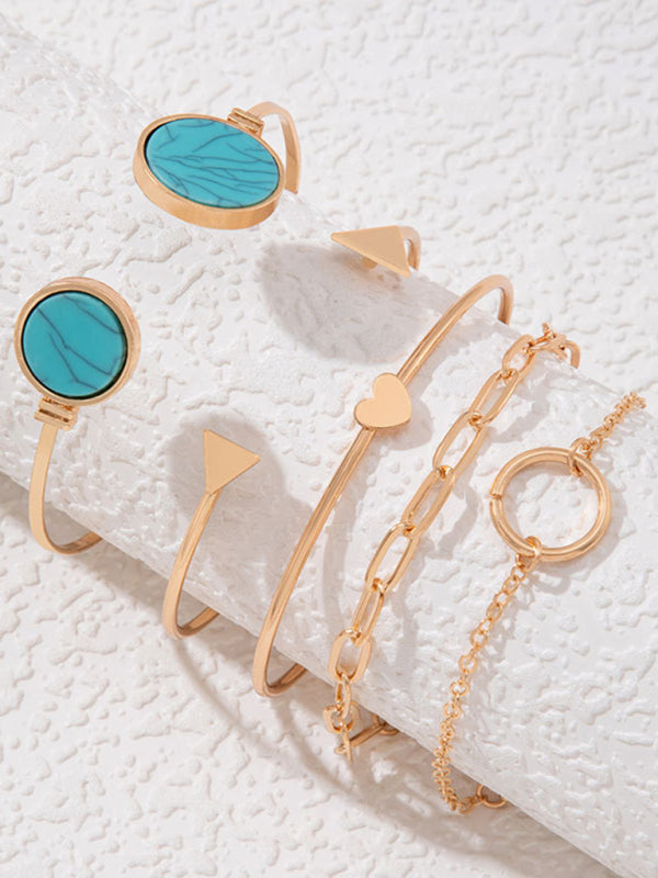 Valenzora | Inset Open Five-Piece Bracelet Geometric Love Triangle Bracelet Set