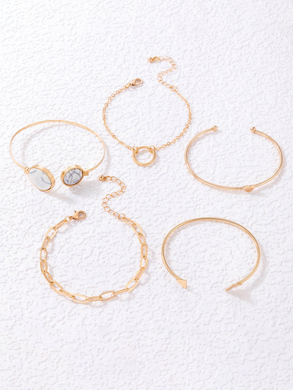Valenzora | Inset Open Five-Piece Bracelet Geometric Love Triangle Bracelet Set