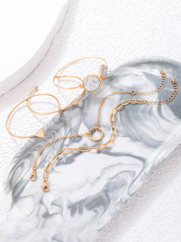 Valenzora | Inset Open Five-Piece Bracelet Geometric Love Triangle Bracelet Set