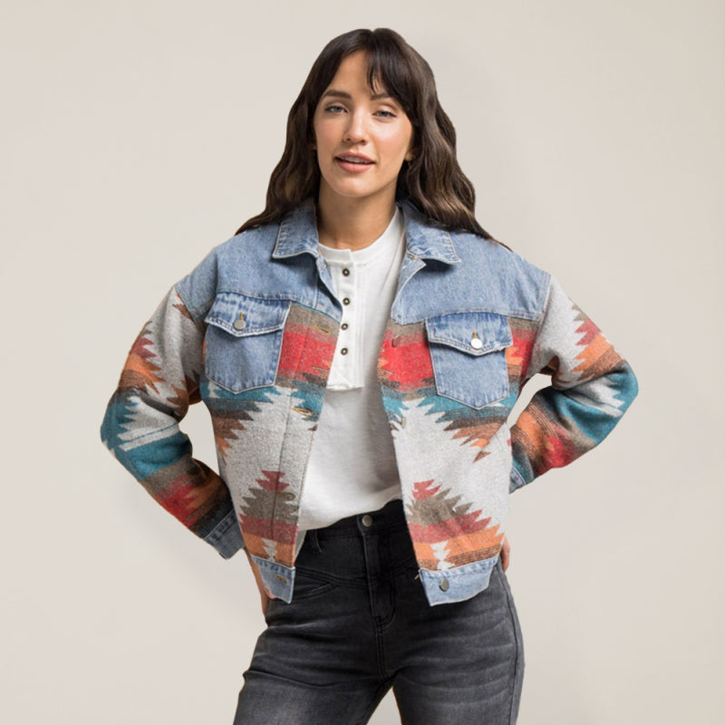Valenzora | Denim jacket with Aztec pattern