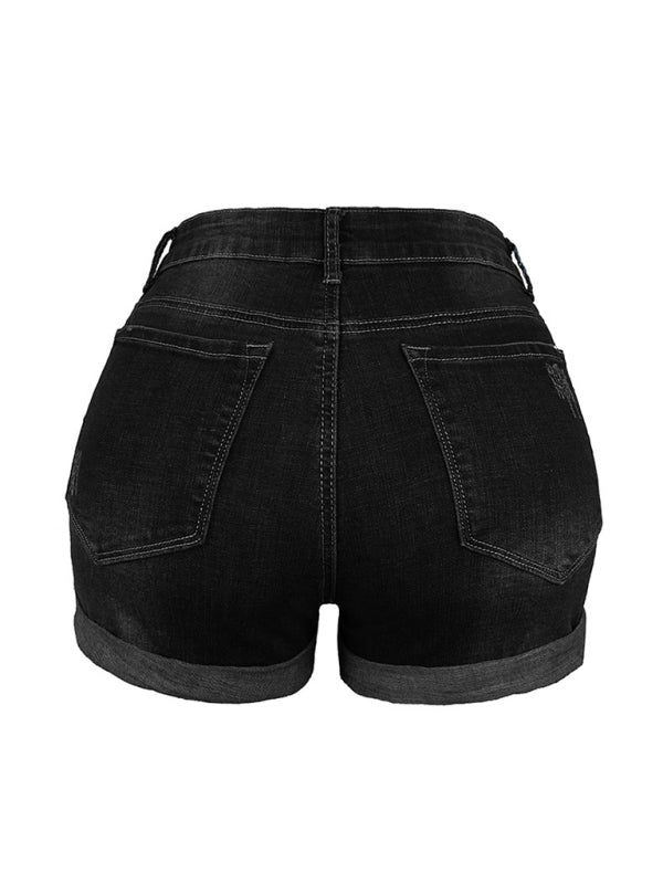 Valenzora | Damen Stretch-Jeans-Shorts mit Löchern, mittelhoher Bund