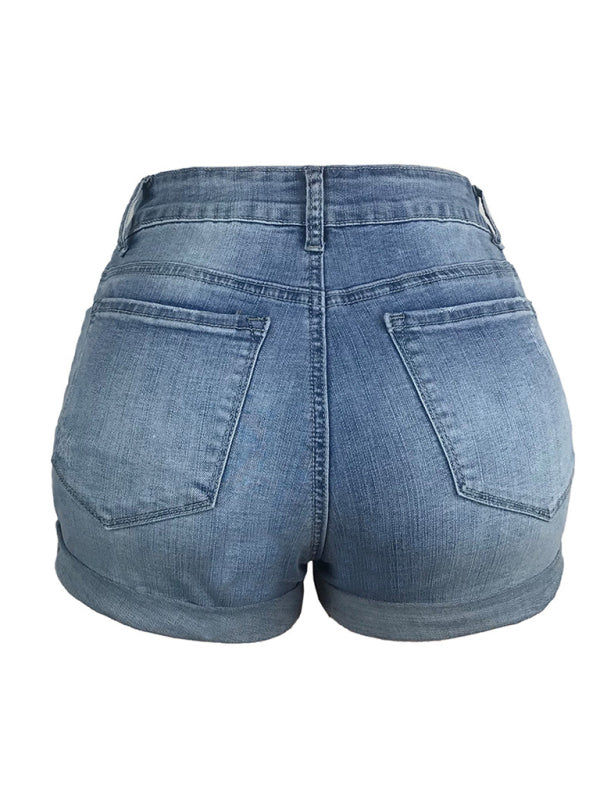 Valenzora | Damen Stretch-Jeans-Shorts mit Löchern, mittelhoher Bund