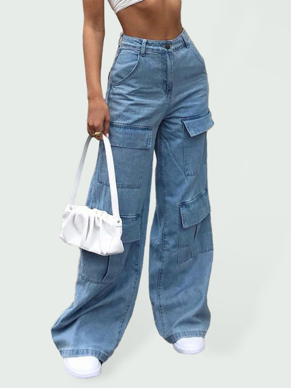 Valenzora | Women's Denim Multi-Pocket Loose Casual Cargo Pants