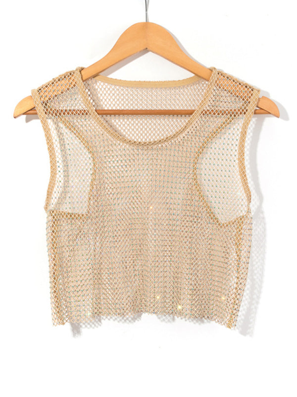 Valenzora | Sexy Mesh Lightning Diamond Fisherman's Net Vest Nightclub Perspective Hot Girl T-Shirt Top