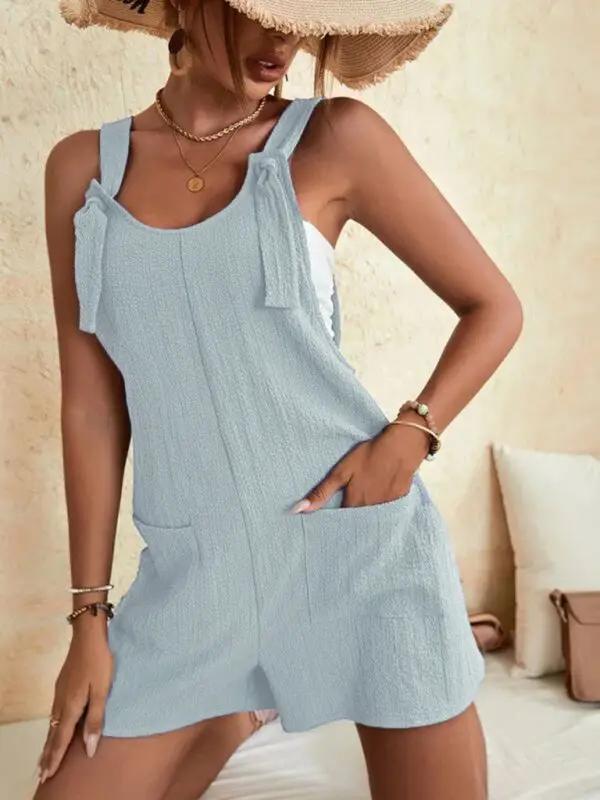 Valenzora | Damen einfarbiger Patchwork-Overall mit Schnürung und Taschen