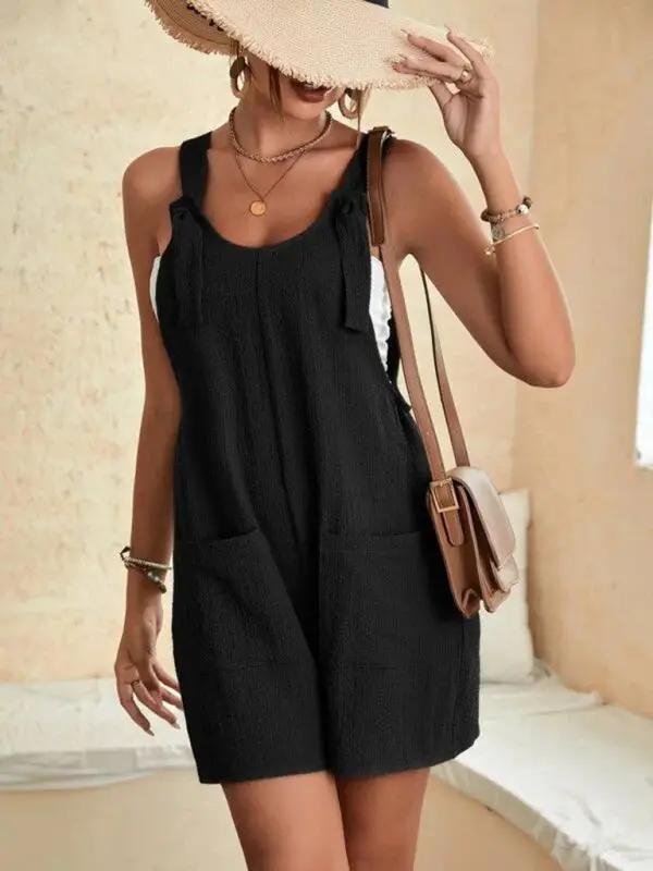 Valenzora | Damen einfarbiger Patchwork-Overall mit Schnürung und Taschen