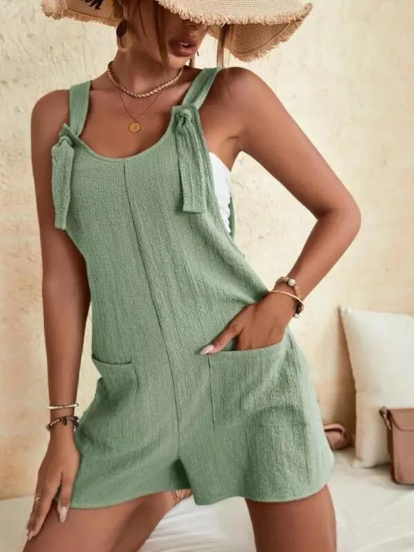 Valenzora | Damen einfarbiger Patchwork-Overall mit Schnürung und Taschen
