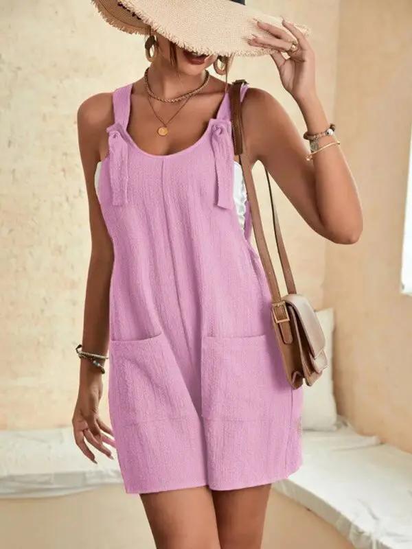 Valenzora | Damen einfarbiger Patchwork-Overall mit Schnürung und Taschen