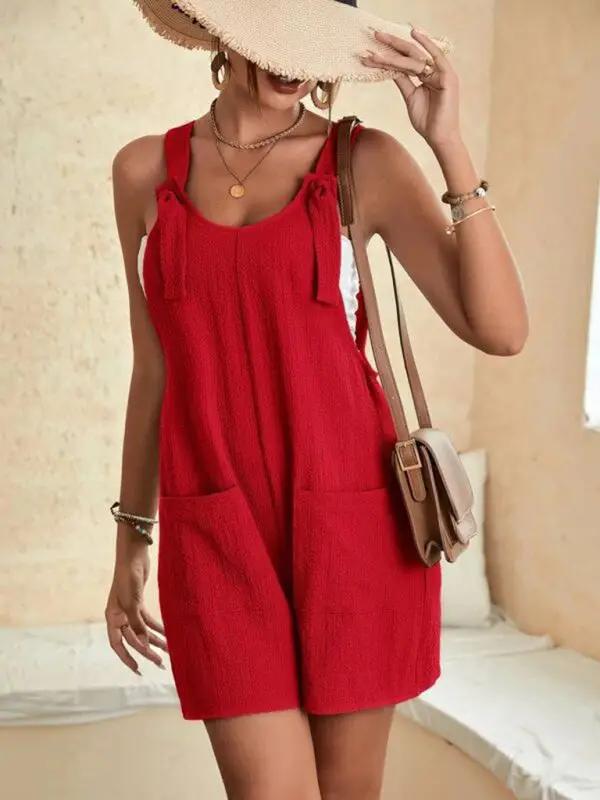 Valenzora | Damen einfarbiger Patchwork-Overall mit Schnürung und Taschen