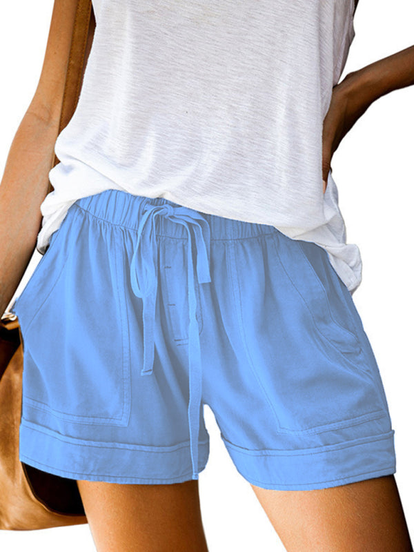 Valenzora | Women's High Waist Lace-Up Loose Straight Shorts