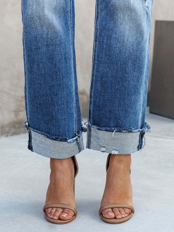 Valenzora | Women's Denim Washed High Waist Fashionable Casual Design Drawstring Trousers