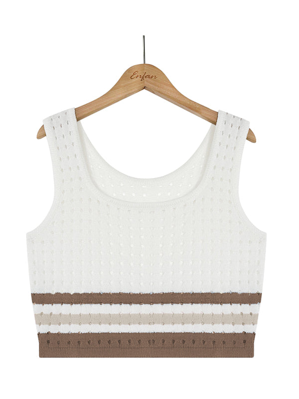 Valenzora | Khaki striped open-knit crop top & pencil skirt set