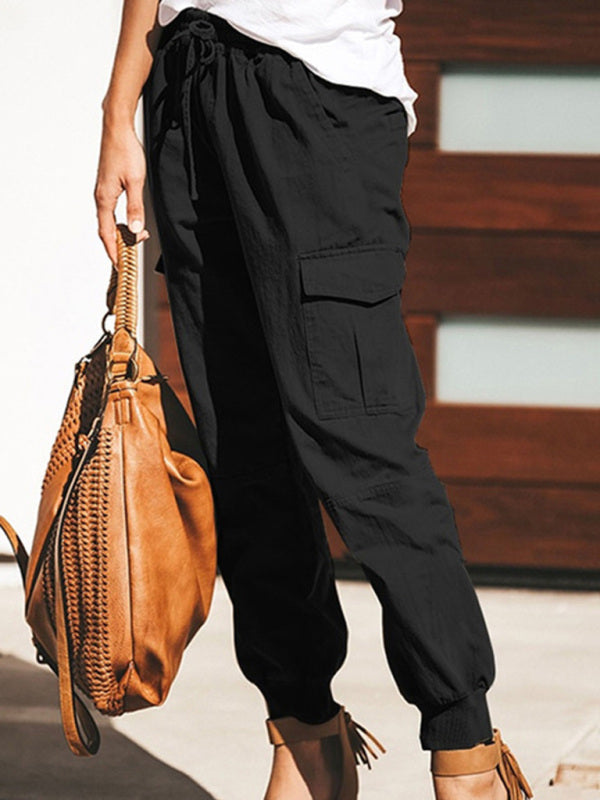 Valenzora | Women's Solid Color Casual Fashion Bag Tie Cargo Pants Women's Trousers
