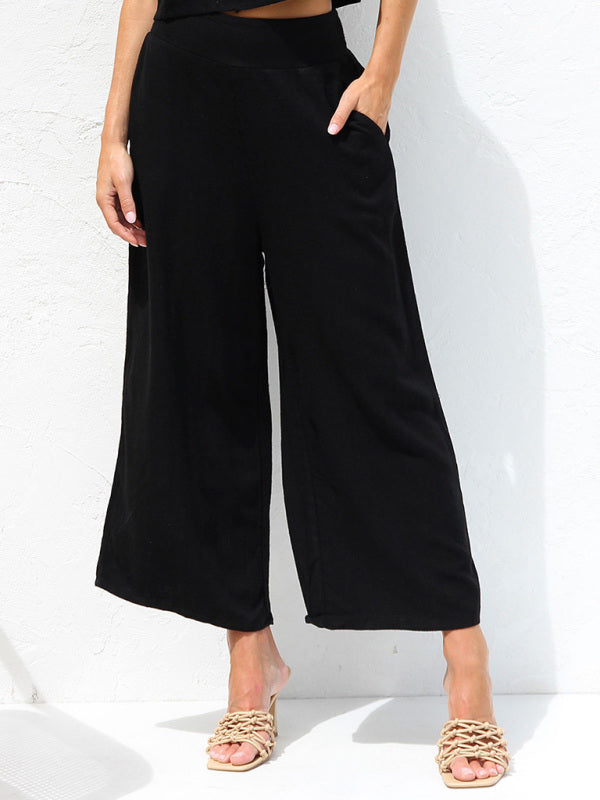 Valenzora | Women's Casual Sleeveless Button-Down Vest with Wide-Leg Trousers, Cotton and Linen Suit