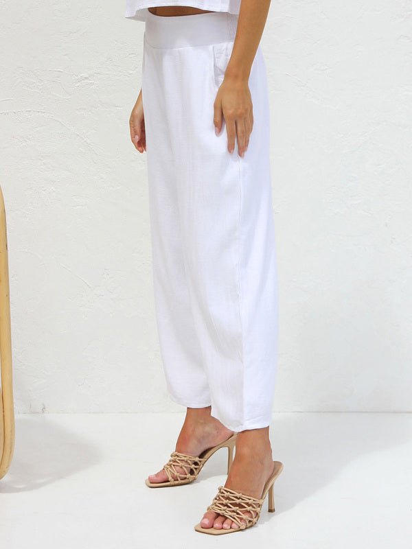 Valenzora | Women's Casual Sleeveless Button-Down Vest with Wide-Leg Trousers, Cotton and Linen Suit