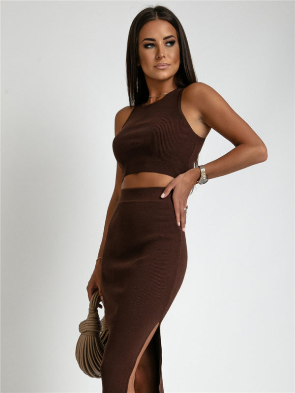 Valenzora | Knit Slim Tank Top Slit Short Skirt Two-Piece Set