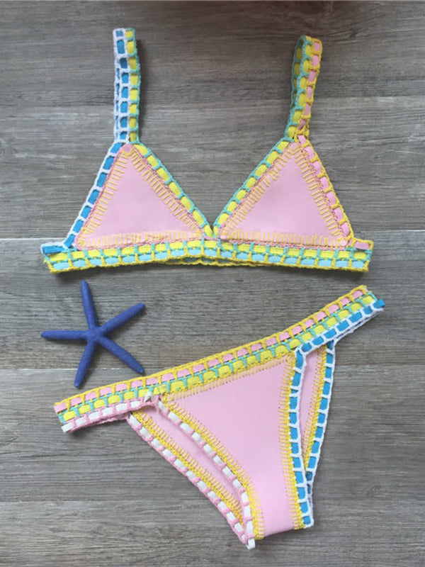 Valenzora | Handgehäkelter Bikini-Strick-Panel-Badeanzug-Set