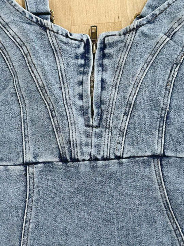 Valenzora | Kurzärmeliges U-Boot-Ausschnitt-Trägerkleid aus Denim für die Freizeit