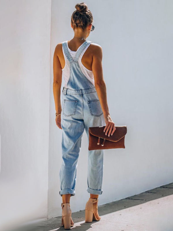 Valenzora | New Style Casual Commuter Ripped Mid Waist Denim Overall