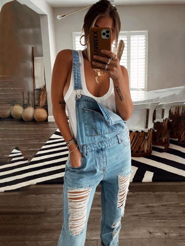 Valenzora | New Style Casual Commuter Ripped Mid Waist Denim Overall
